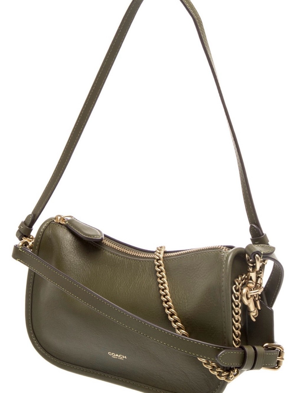 Coach Waverly Leather Shoulder Bag Olive Green Gold Hardware
